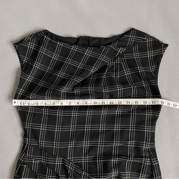 WORTH Black Plaid Sheath Wool Blend Sleeveless Dress Women’s Size 6 - Picture 8 of 9